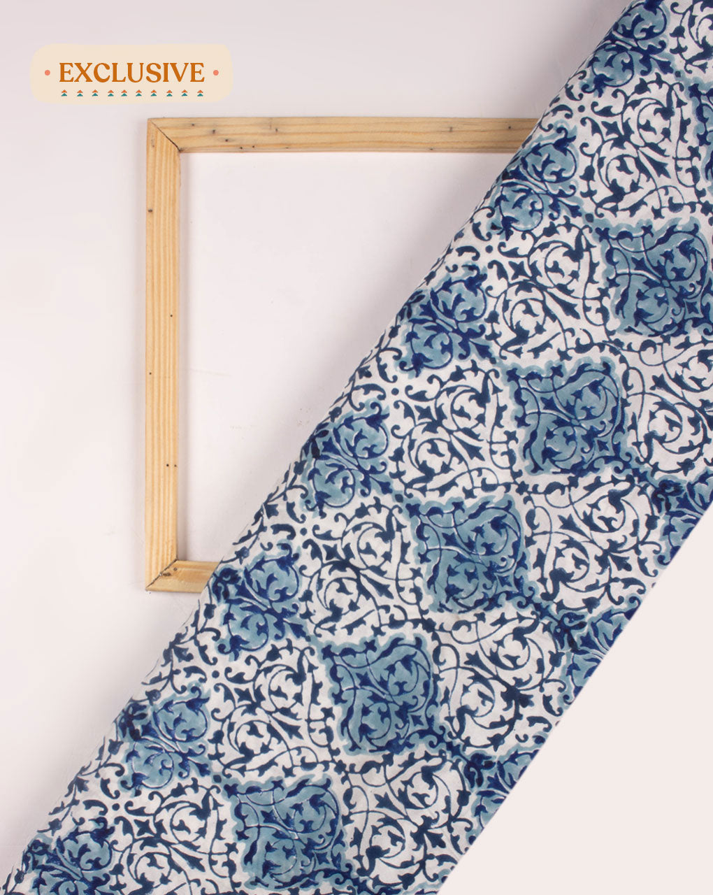 Exclusive Blue Pottery Theme Hand Block Santoon Viscose Fabric - Fabriclore.com