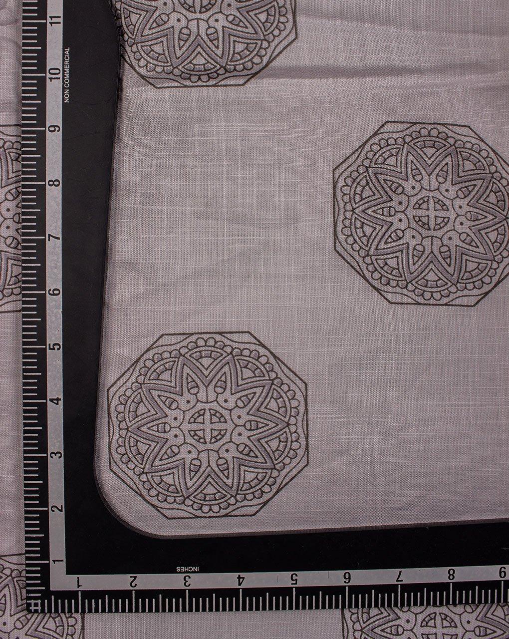 ( Pre-Cut 1 MTR ) Grey Fuchsia Geometric Photochromic Print Slub Rayon Fabric - Fabriclore.com