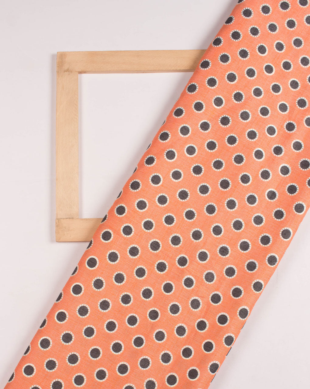 Orange Polka Dots Foil Screen Print Slub Rayon Fabric - Fabriclore.com