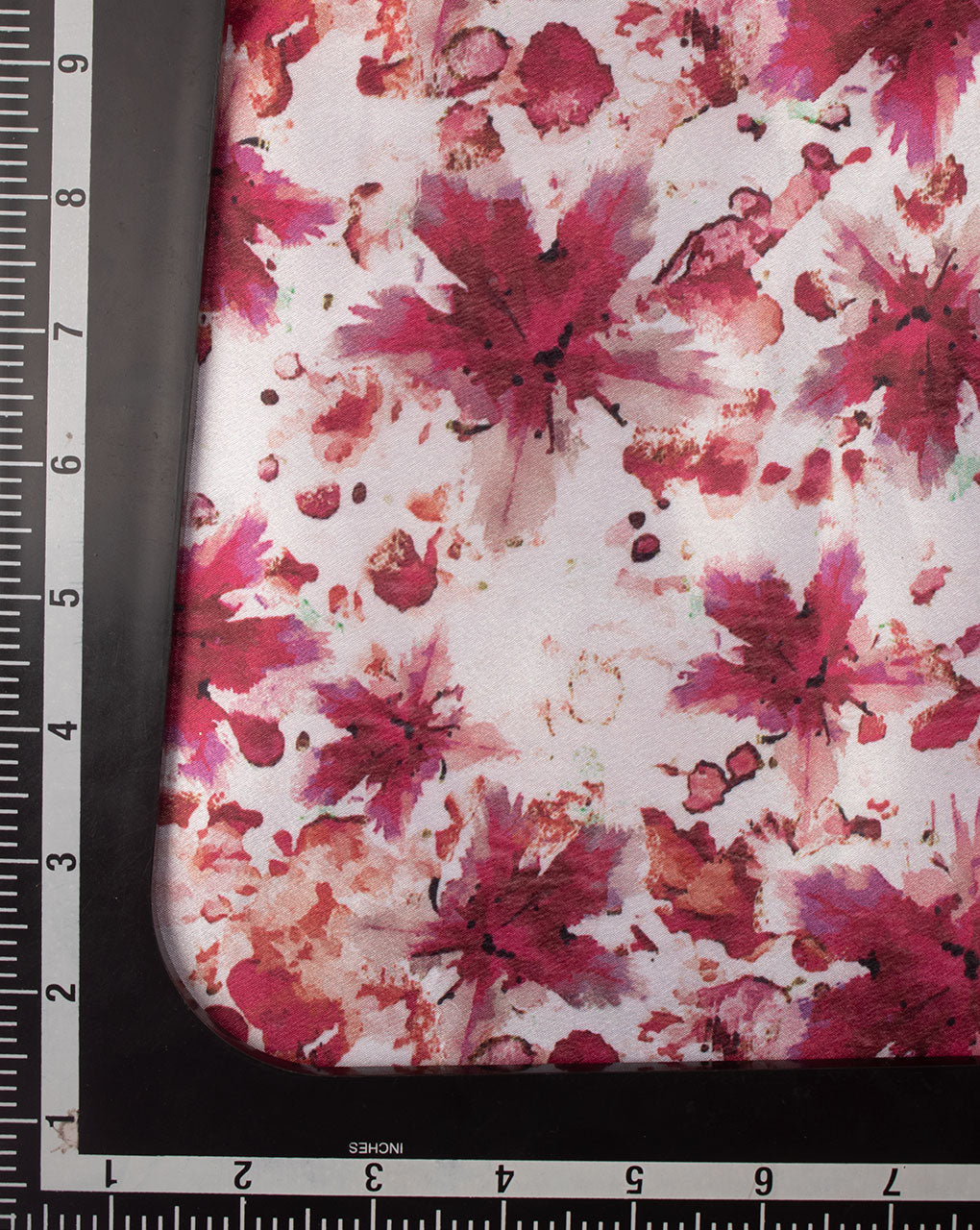 Maroon Pink Floral Pattern Digital Print Crepe Heavy Satin Fabric - Fabriclore.com