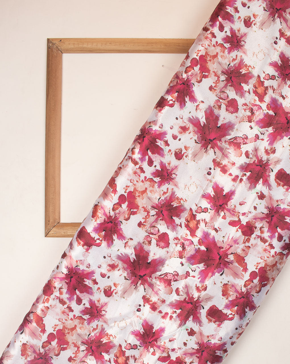 Maroon Pink Floral Pattern Digital Print Crepe Heavy Satin Fabric - Fabriclore.com