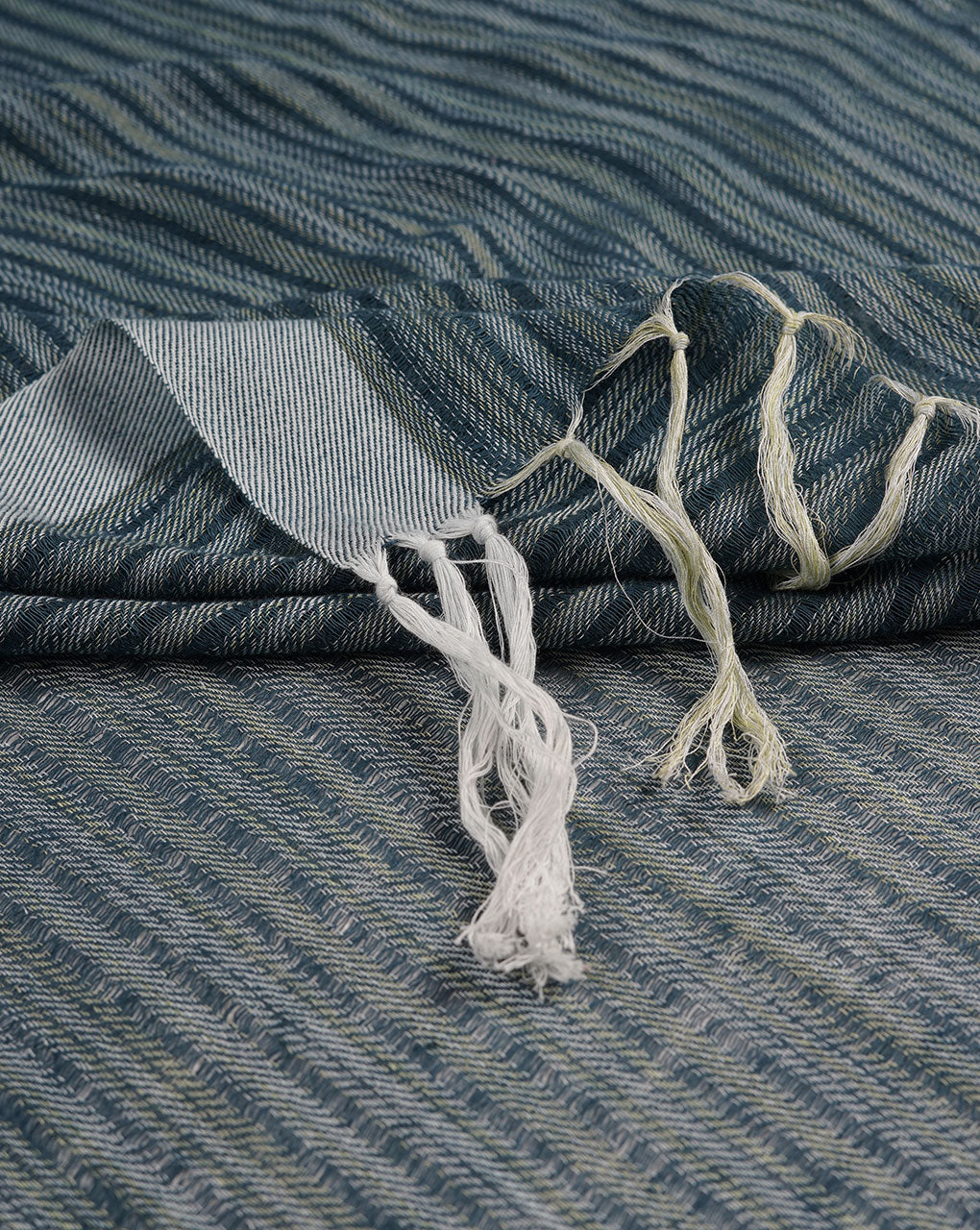 Teal Stripes Woven Bhagalpuri Cotton Stole - Fabriclore.com
