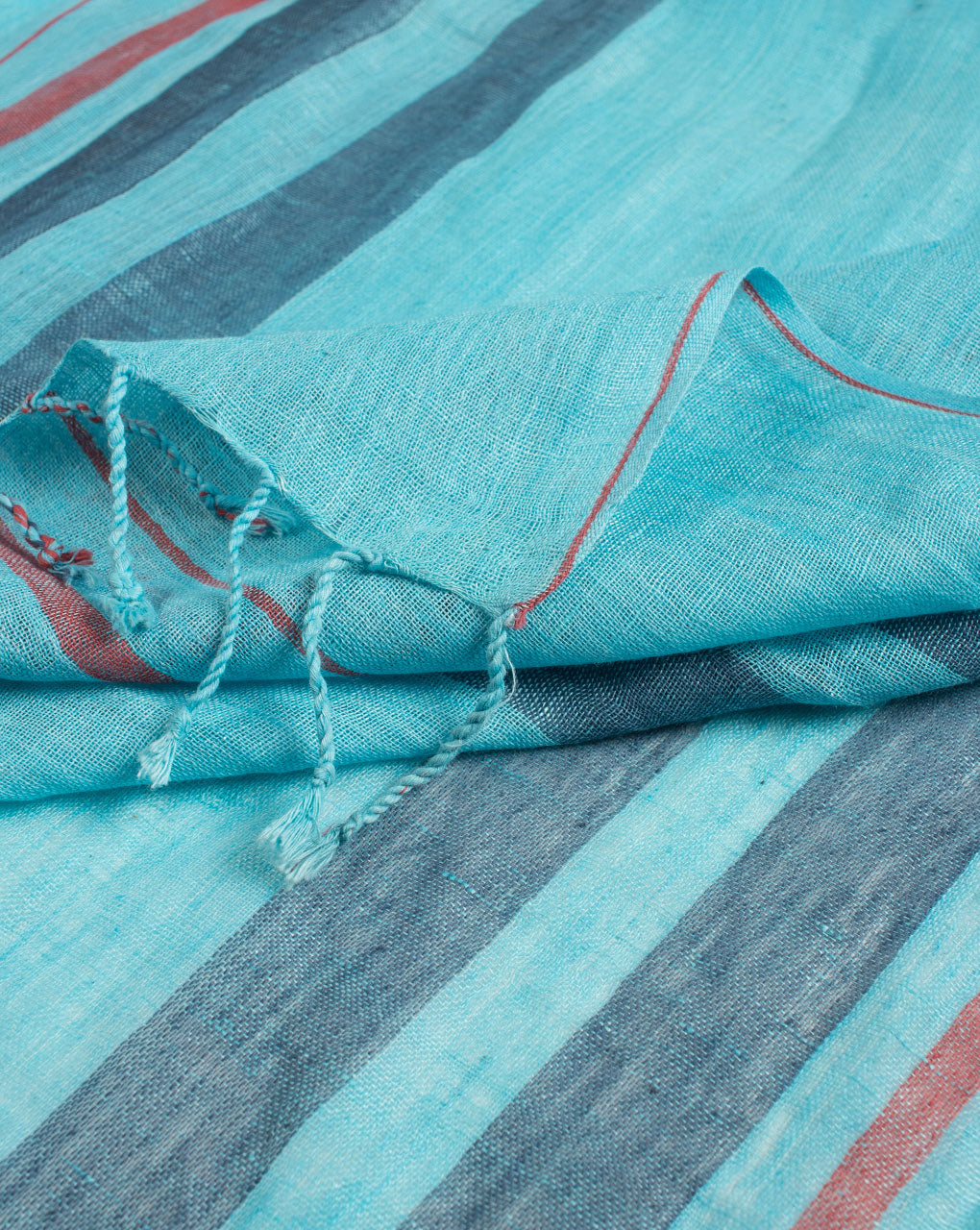 Turquoise Stripes Woven Bhagalpuri Cotton Stole - Fabriclore.com