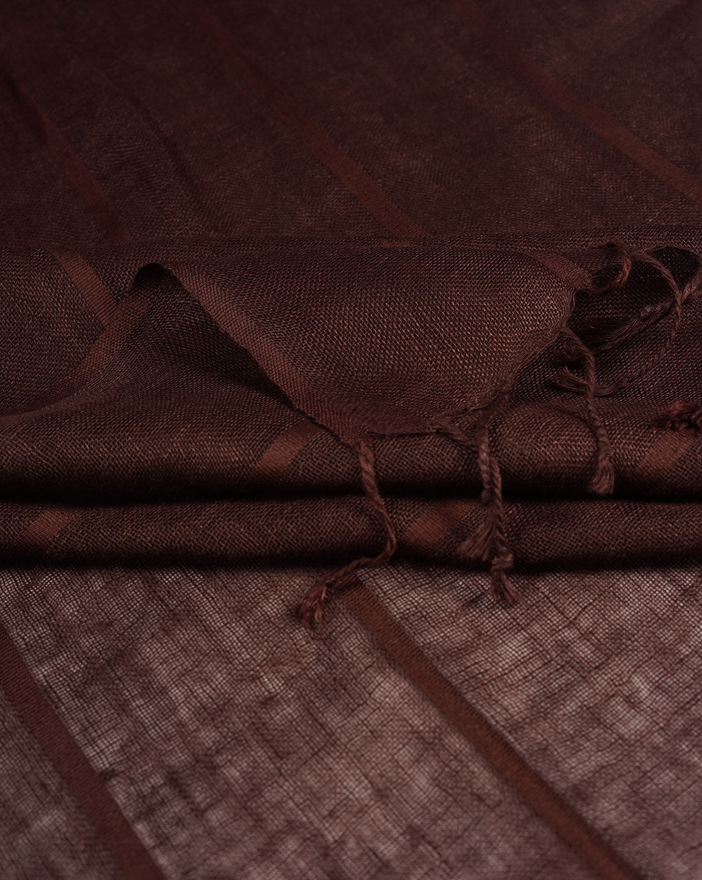 Dark Brown Stripes Woven Bhagalpuri Linen Stole - Fabriclore.com