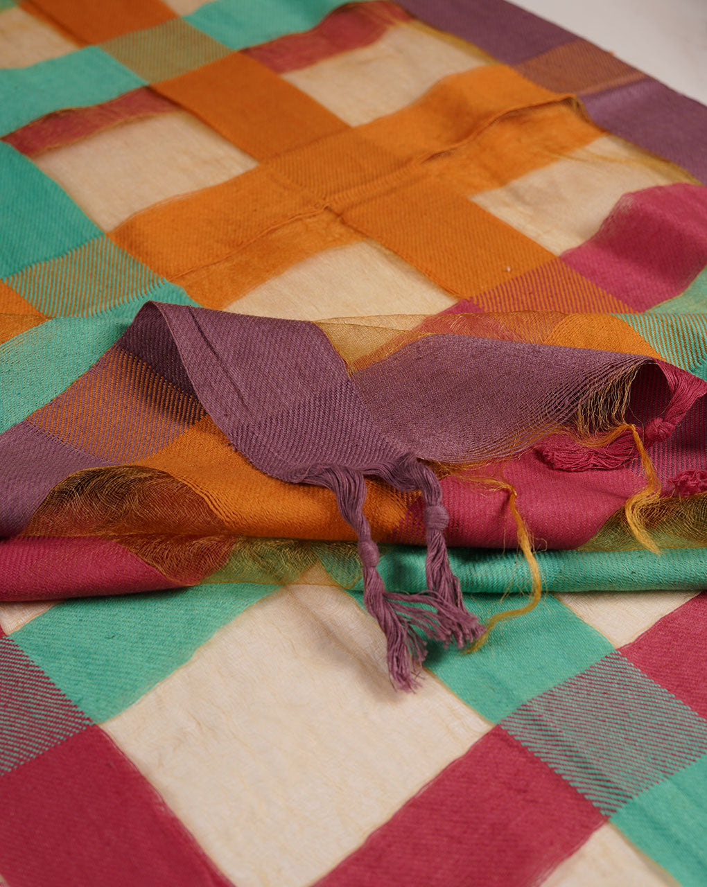 Checks Woven Bhagalpuri Tussar Silk Stole - Fabriclore.com