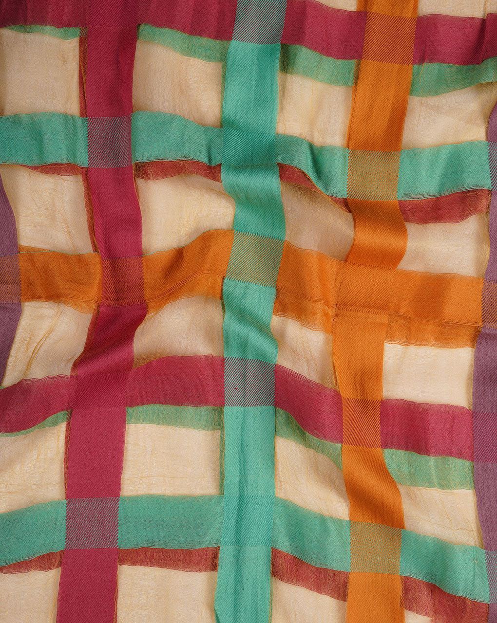 Checks Woven Bhagalpuri Tussar Silk Stole - Fabriclore.com
