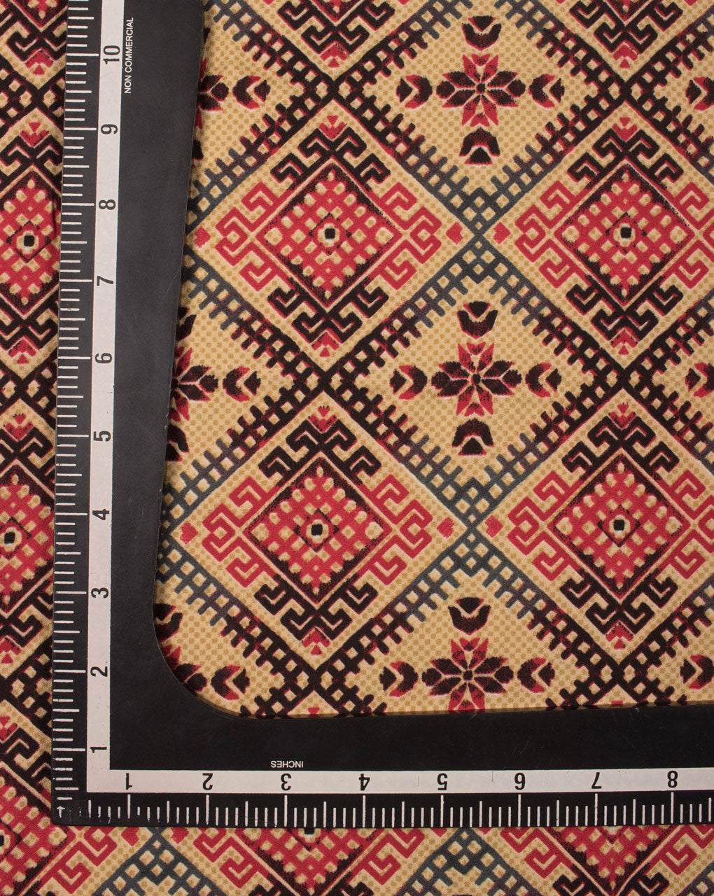 Beige Traditional Screen Print Satin Fabric - Fabriclore.com