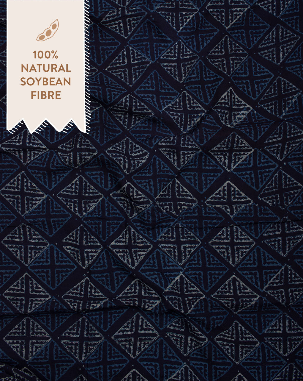 Geometric Pattern Akola Indigo Hand Block Certified
 Soybean Cotton Fabric - Fabriclore.com