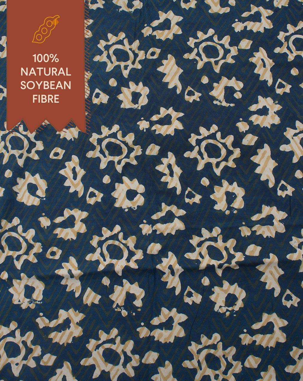 ( Pre-Cut 1 MTR ) Floral Indigo Hand Block Certified Soyabean Cotton Fabric - Fabriclore.com