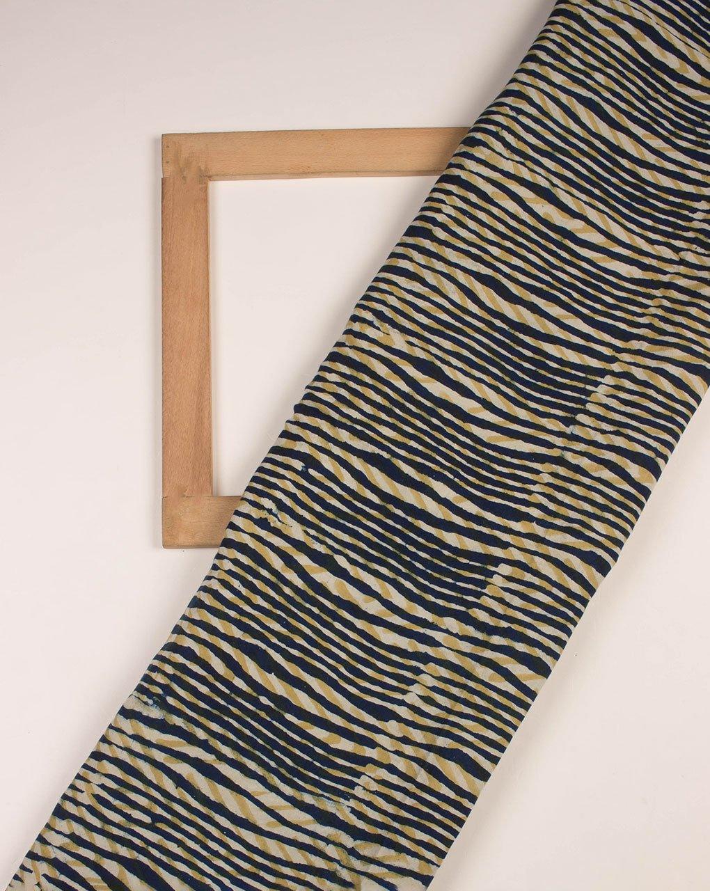 ( Pre-Cut 1.75 MTR ) Stripes Indigo Hand Block Certified Soyabean Cotton Fabric - Fabriclore.com