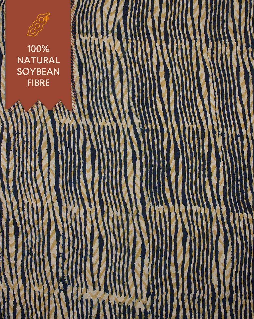 ( Pre-Cut 1.75 MTR ) Stripes Indigo Hand Block Certified Soyabean Cotton Fabric - Fabriclore.com