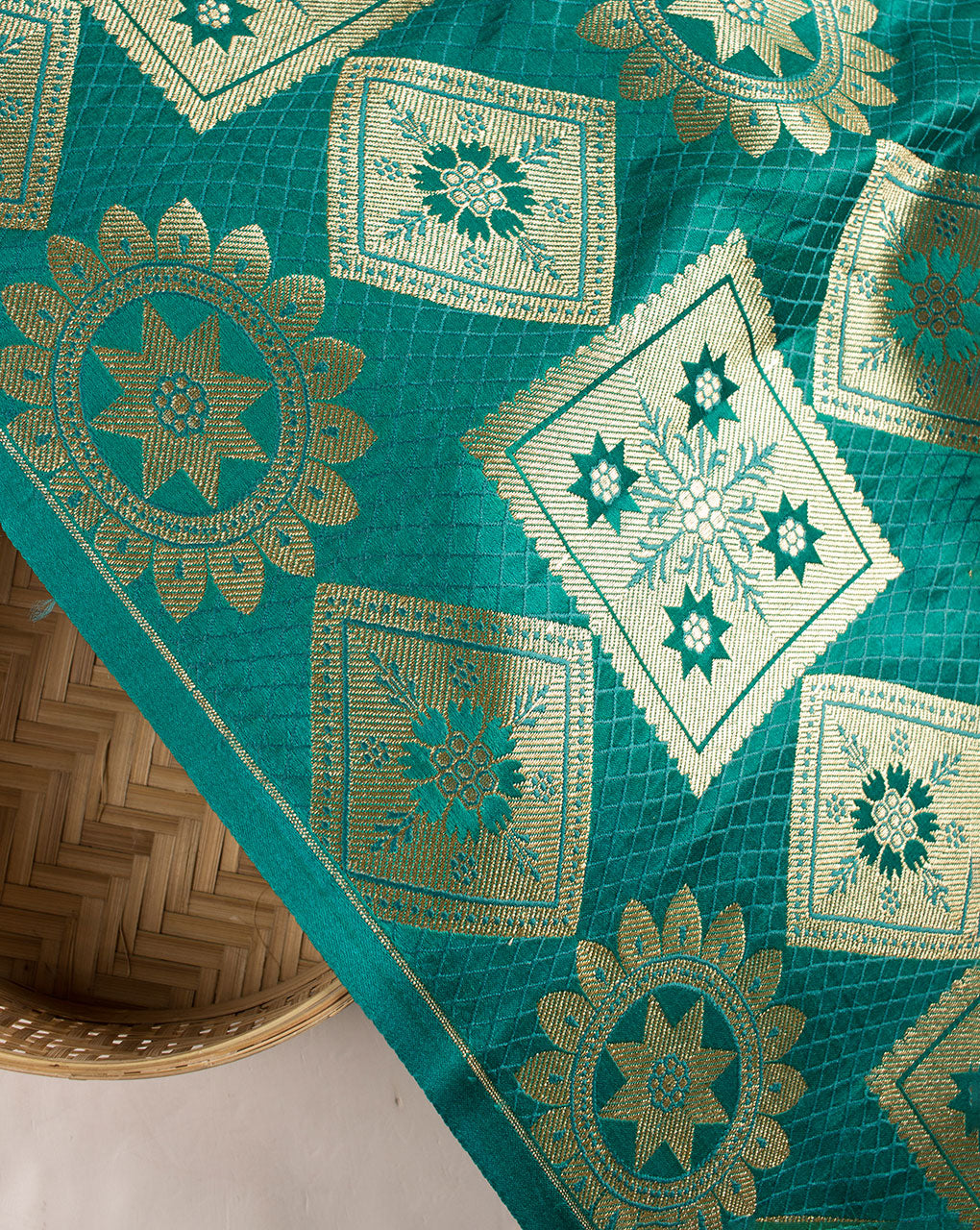 Woven Zari Jacquard Banarasi Satin Fabric - Fabriclore.com