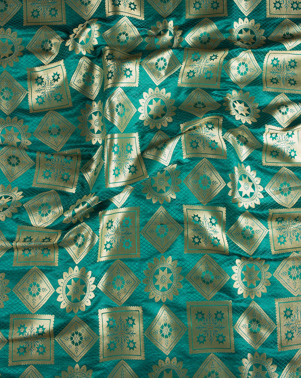 Woven Zari Jacquard Banarasi Satin Fabric - Fabriclore.com