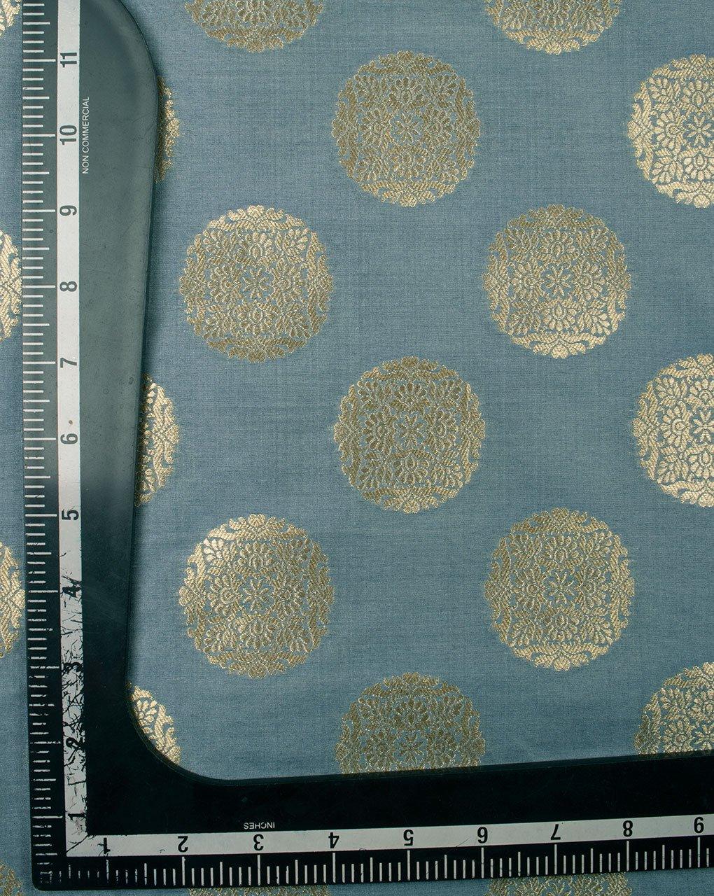 ( Pre-Cut 1.75 MTR ) Grey Gold Floral Pattern Zari Jacquard Banarasi Taffeta Silk Fabric - Fabriclore.com