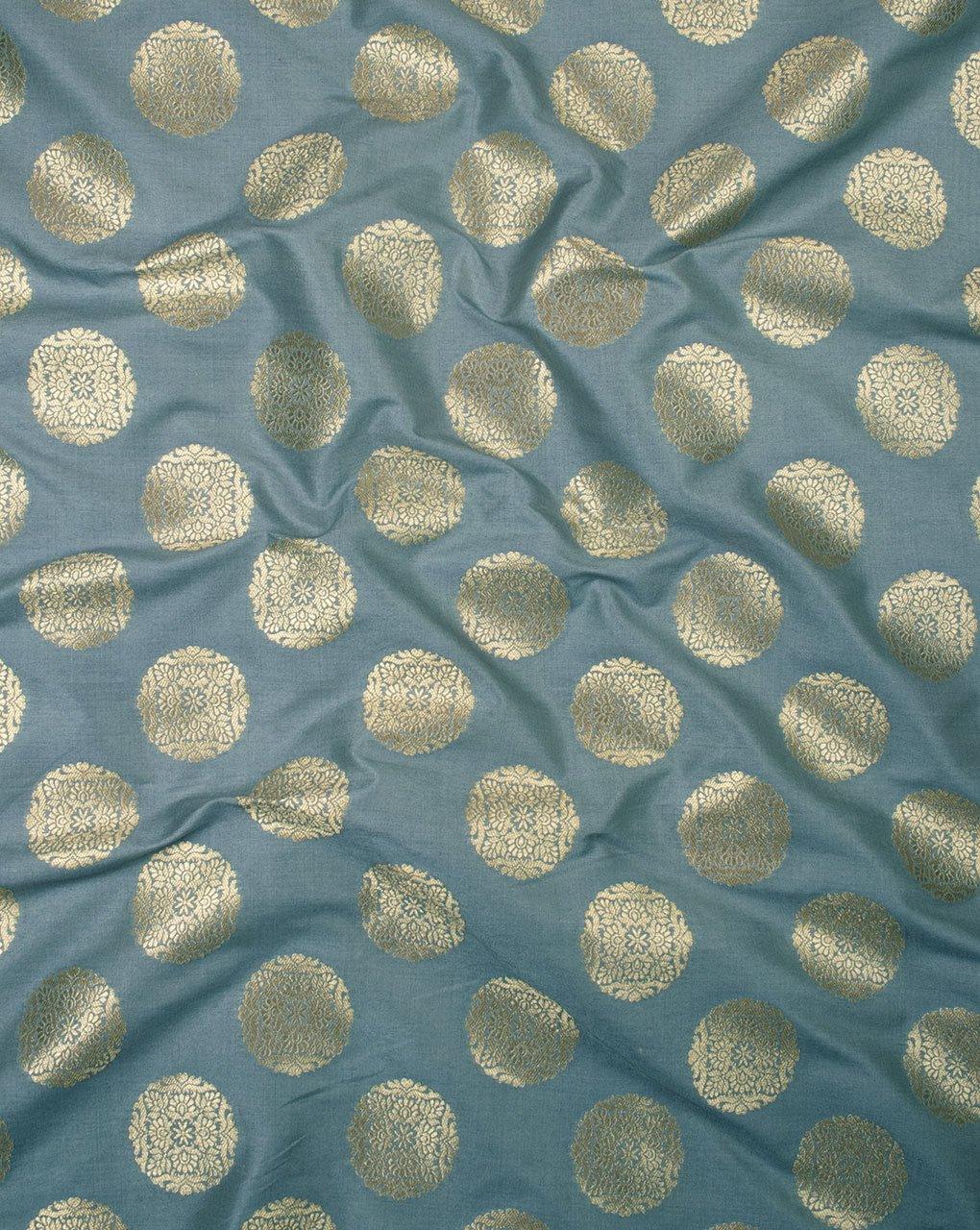 ( Pre-Cut 1.75 MTR ) Grey Gold Floral Pattern Zari Jacquard Banarasi Taffeta Silk Fabric - Fabriclore.com