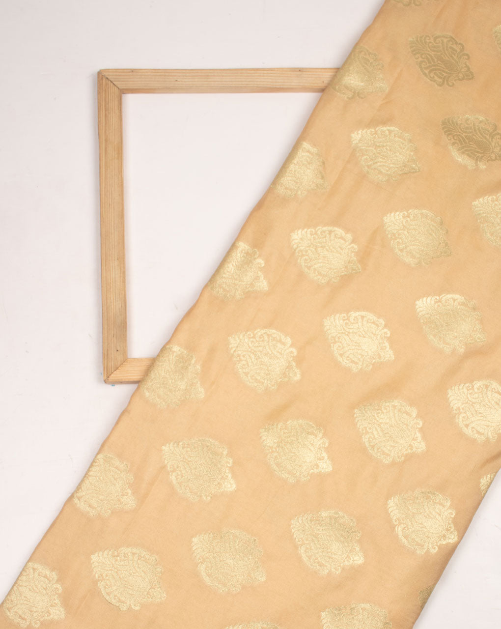 Beige Gold Boota Pattern Zari Jacquard Banarasi Taffeta Silk Fabric - Fabriclore.com