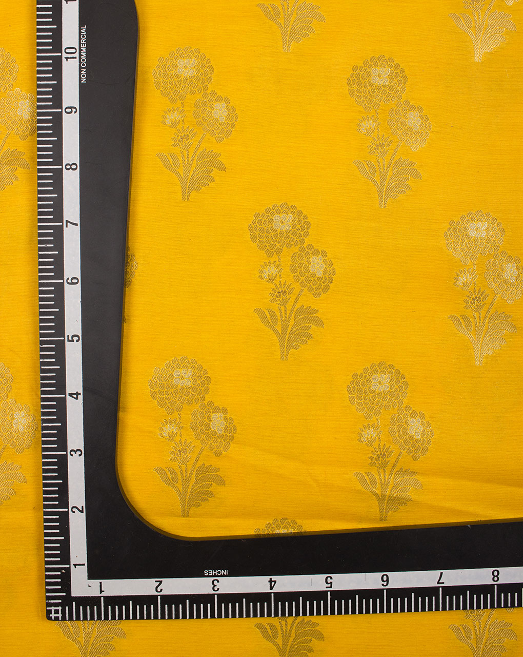 Yellow & Gold Floral Pattern Zari Jacquard Banarasi Taffeta Silk Fabric - Fabriclore.com