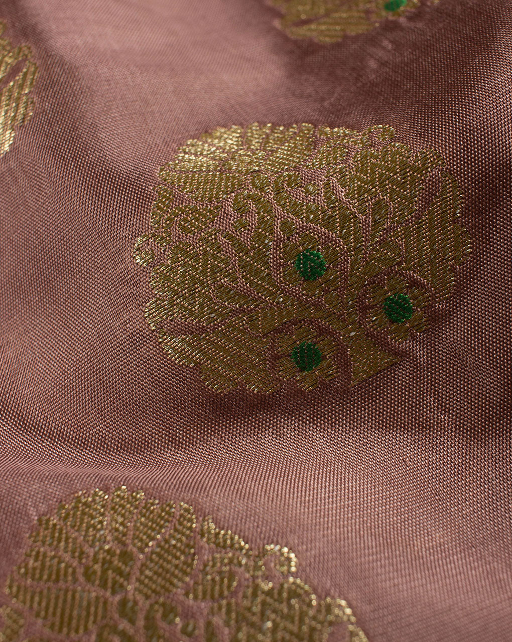Mauve Booti Zari Jacquard Banarasi Taffeta Silk Fabric - Fabriclore.com