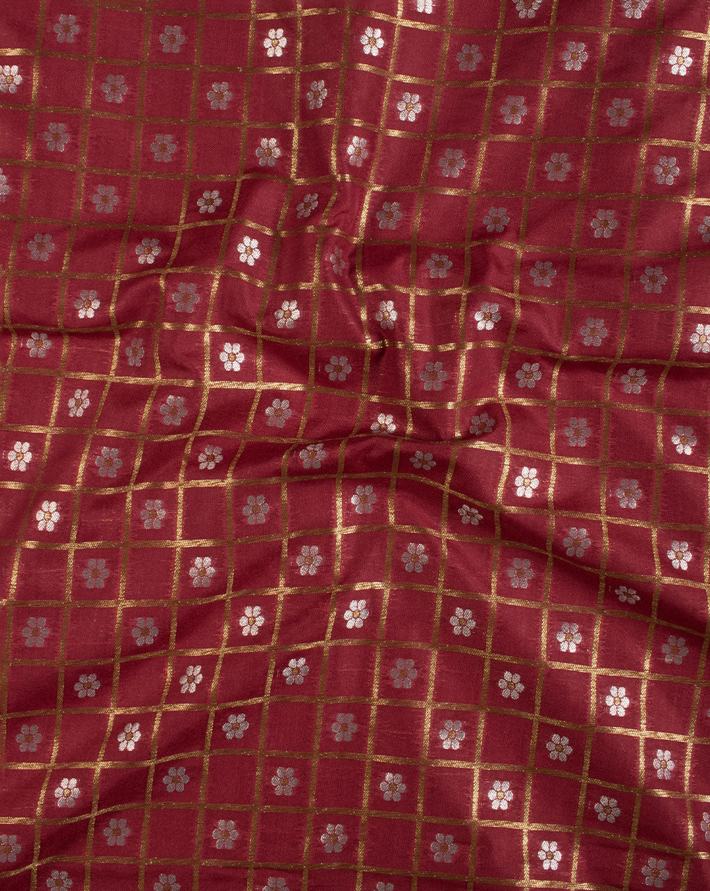 Floral Zari Jacquard Banarasi Taffeta Silk Fabric - Fabriclore.com