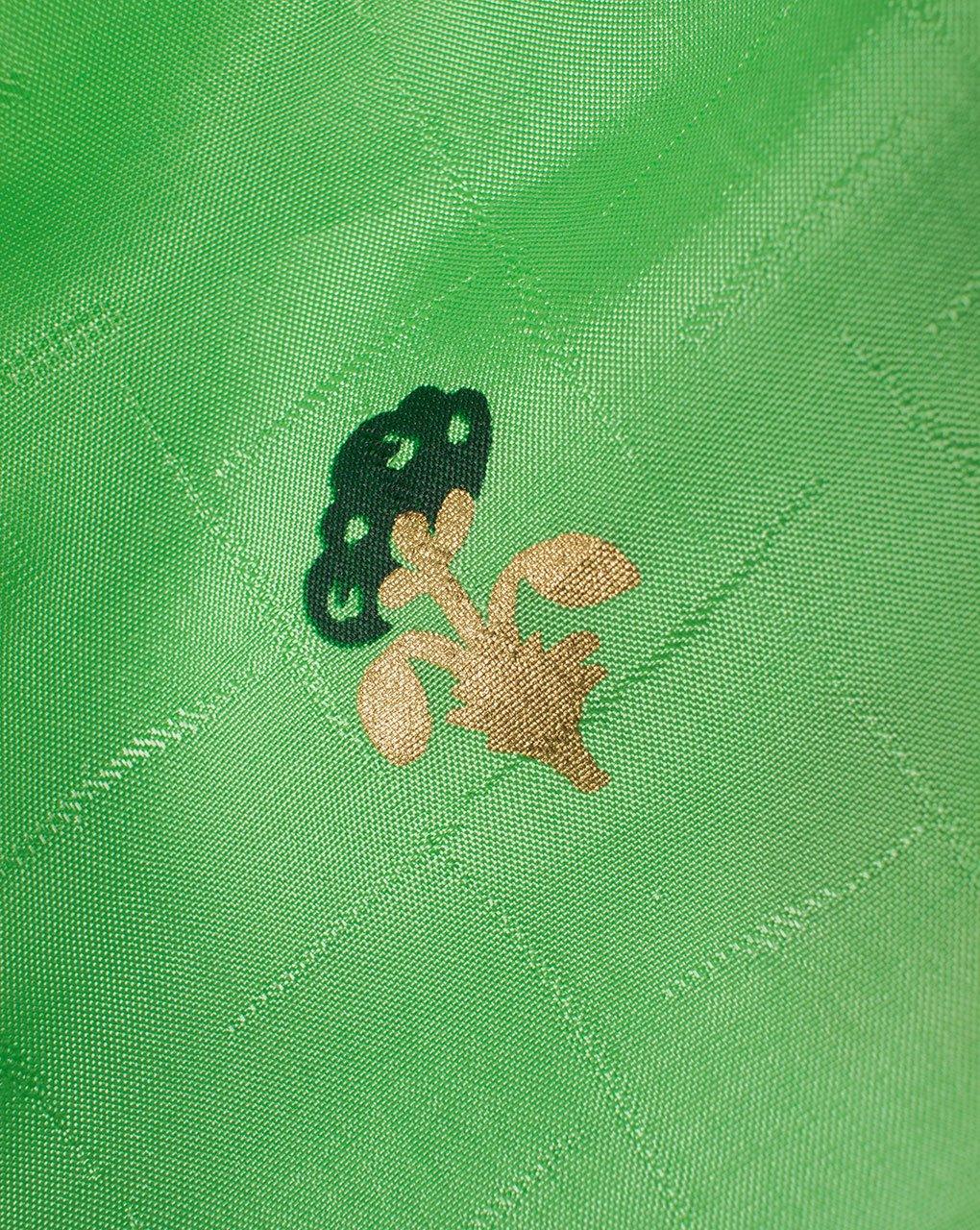 ( Pre-Cut 2 MTR ) Green Gold Floral Foil Screen Print Uppada Silk Fabric - Fabriclore.com