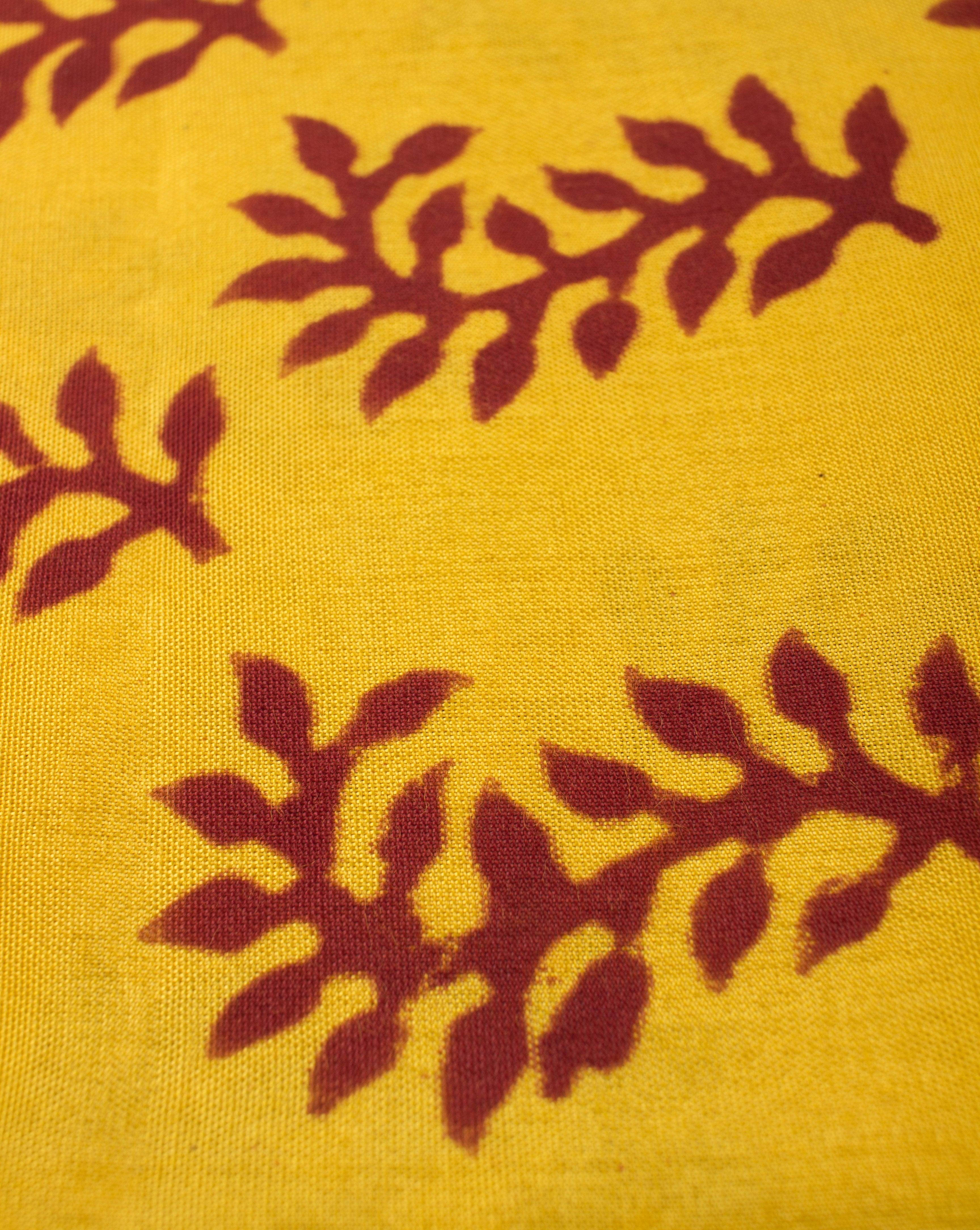 Yellow Red Floral Bordered Hand Block Bagh Print Santoon Viscose Fabric - Fabriclore.com