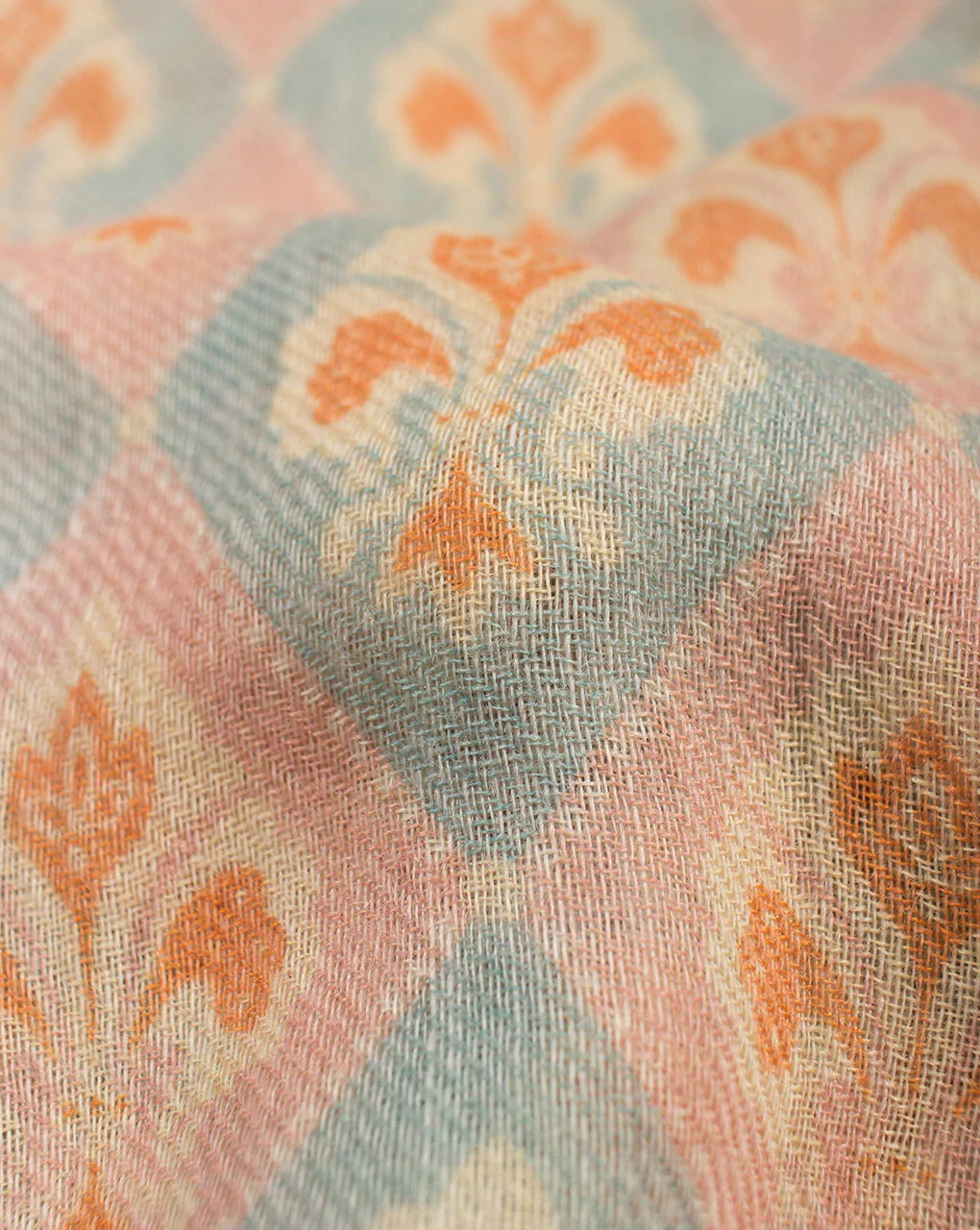 Aqua Booti Digital Print Wool Silk Fabric - Fabriclore.com