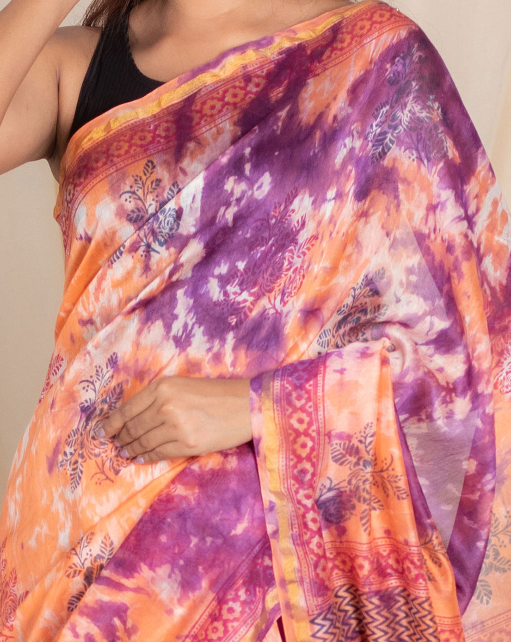 Tie & Dye Exclusive Chanderi Saree With Blouse - Fabriclore.com