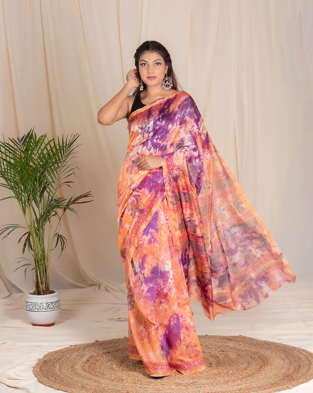 Tie & Dye Exclusive Chanderi Saree With Blouse - Fabriclore.com