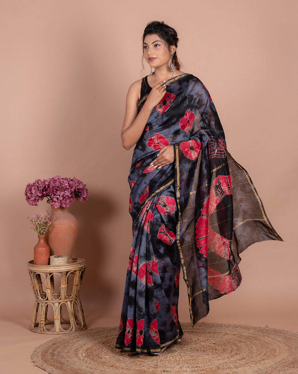 Tie & Dye Chanderi Saree With Blouse - Fabriclore.com