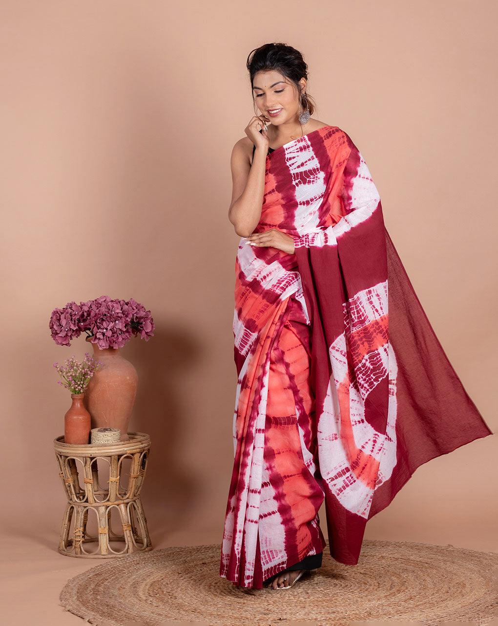 Tie & Dye Cotton Saree With Blouse - Fabriclore.com