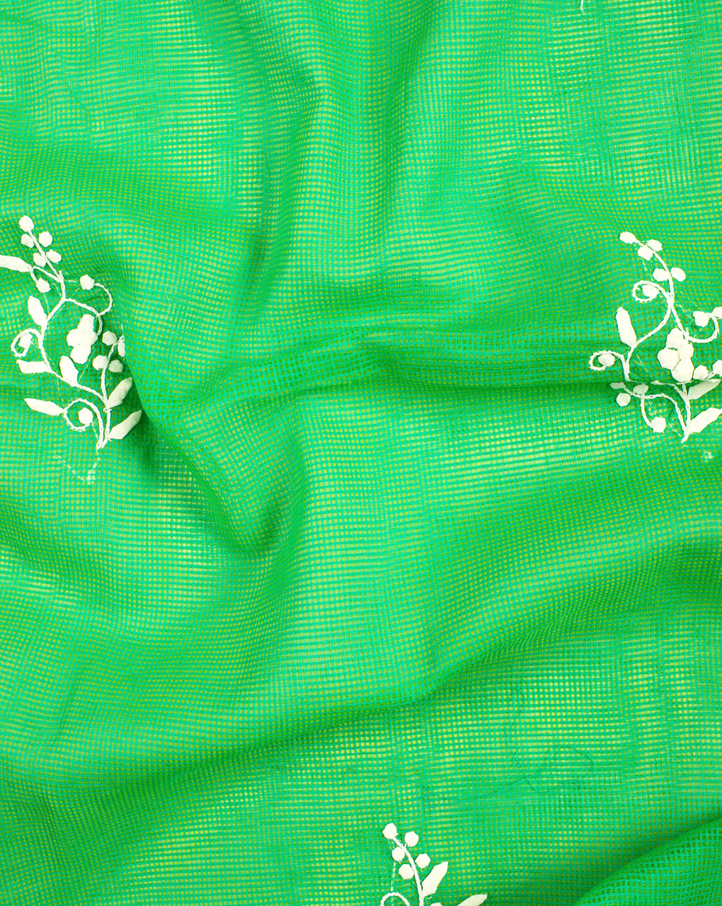 Hand Embroidered Applique Pure Kota Doria Unstitched Top With Dupatta - Fabriclore.com