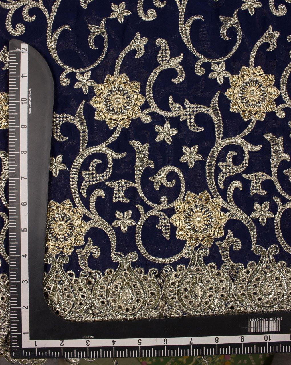 ( Pre-Cut 2.25 MTR ) Floral Heavy Embroidered Zari Work Georgette Fabric - Fabriclore.com