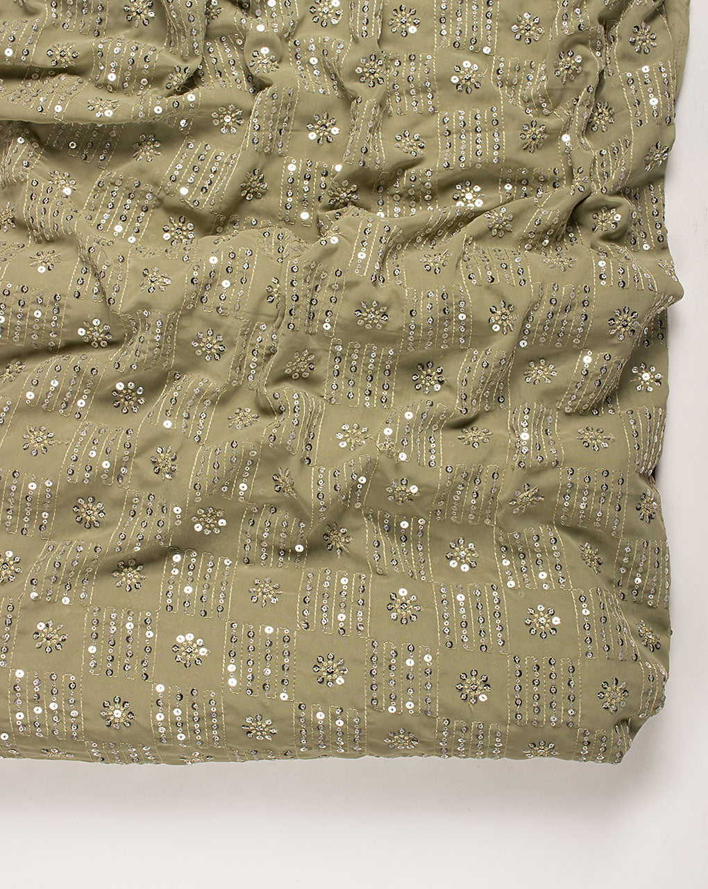 ( Pre Cut 1.5 MTR ) Embroidered Sequins Work Georgette Fabric