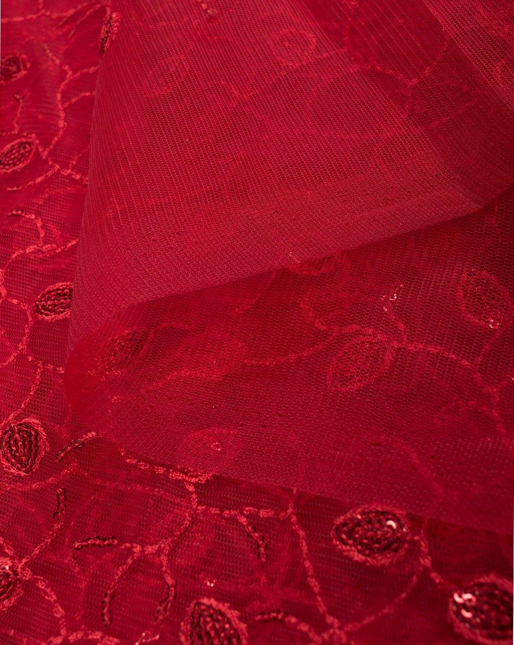 ( Pre-Cut 1 MTR ) Floral Embroidered Sequins Work Net Fabric - Fabriclore.com