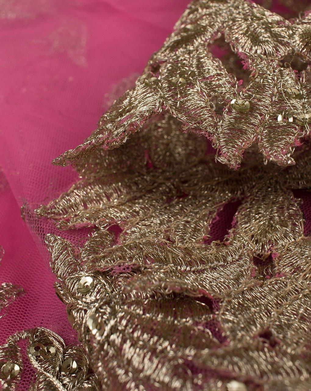 ( Pre-Cut 1 MTR ) Floral Embroidered Zari Work Net Fabric - Fabriclore.com
