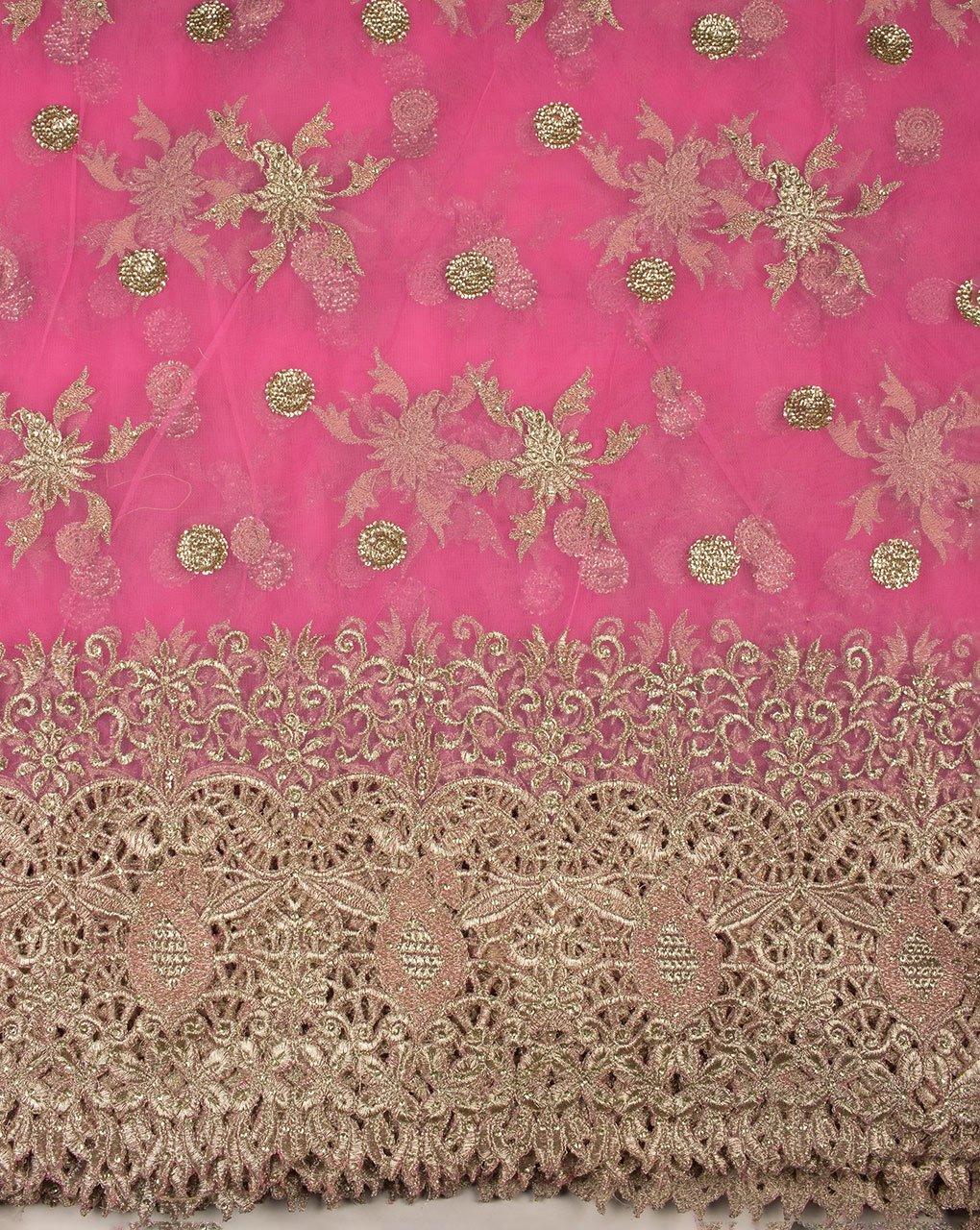 ( Pre-Cut 1 MTR ) Floral Embroidered Zari Work Net Fabric - Fabriclore.com