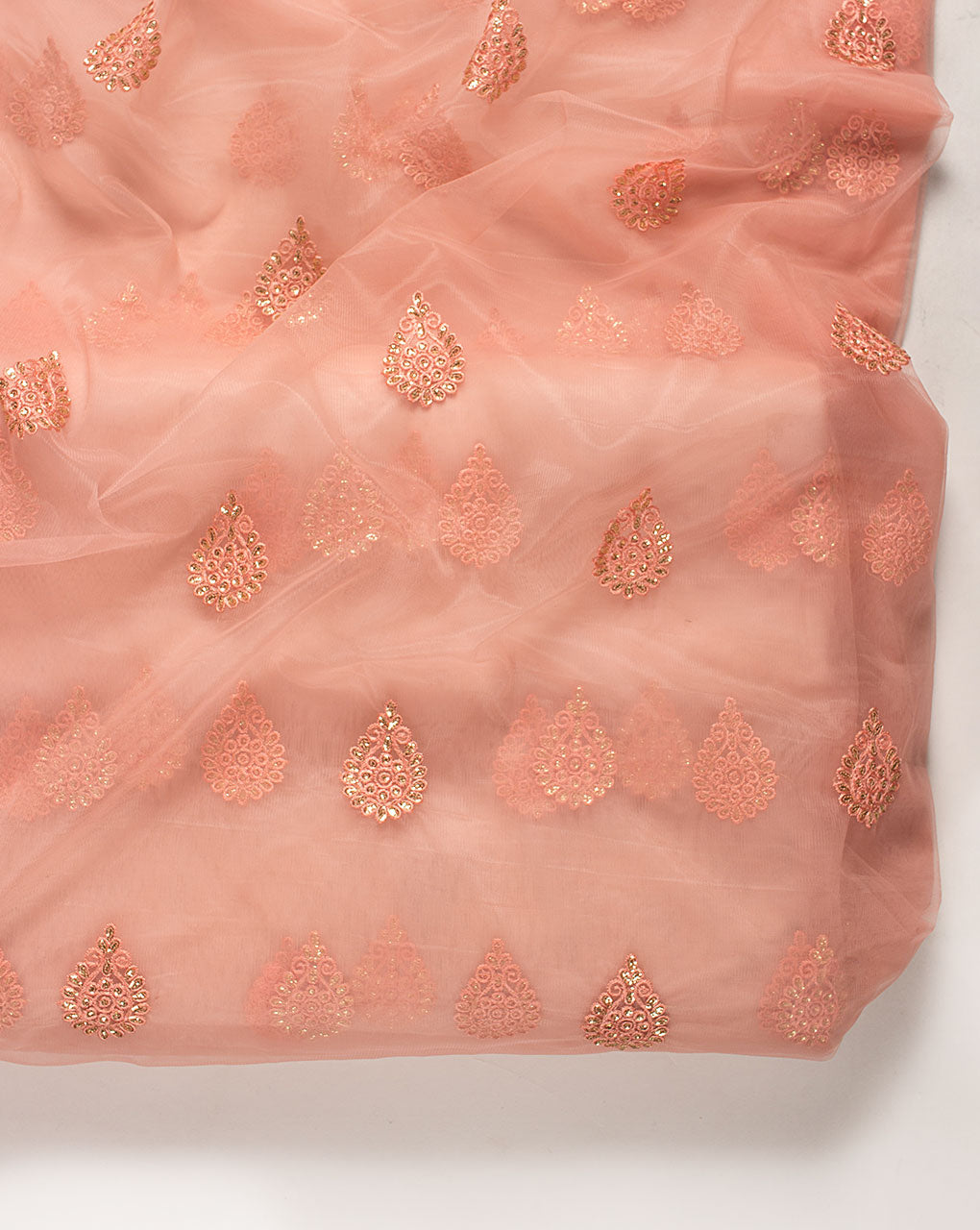 ( Pre Cut 1 MTR ) Embroidered Sequins Zari Work Net Fabric