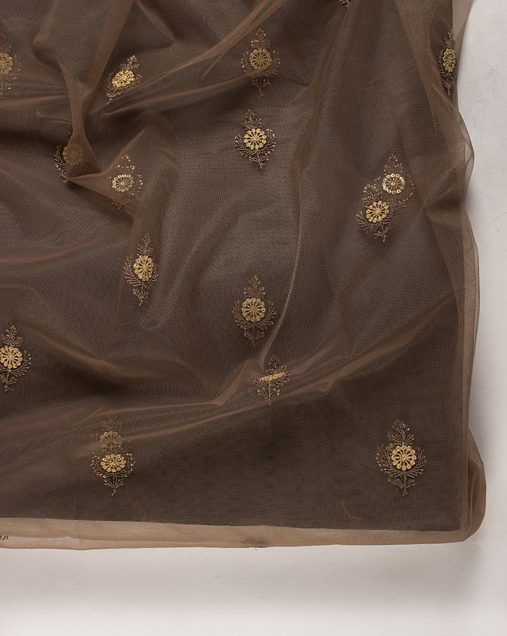 ( Pre Cut 50 CM ) Embroidered Sequins Zari Work Net Fabric