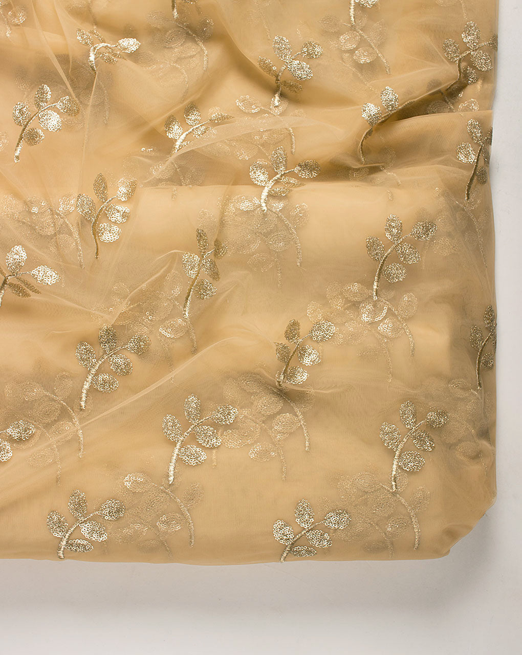 ( Pre Cut 90 CM ) Embroidered Sequins Zari Work Net Fabric