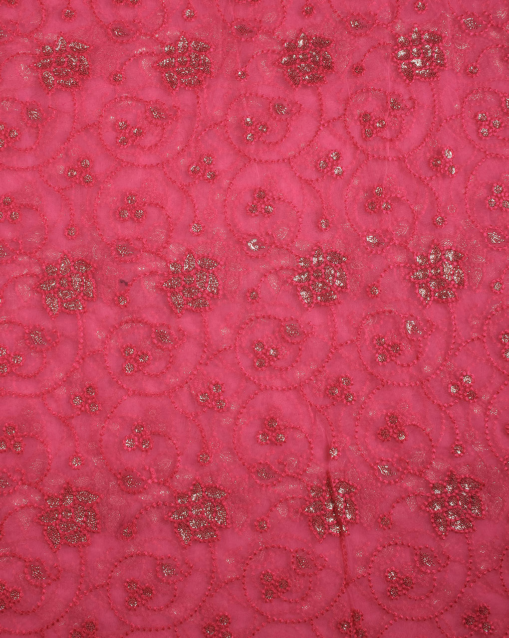 Embroidered Sequins Zari Work Net Fabric - Fabriclore.com