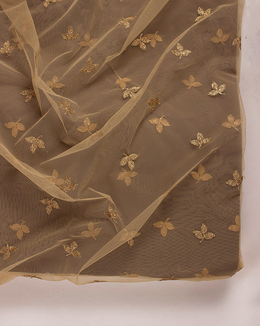 ( Pre Cut 55 CM ) Embroidered Sequins Zari Work Net Fabric