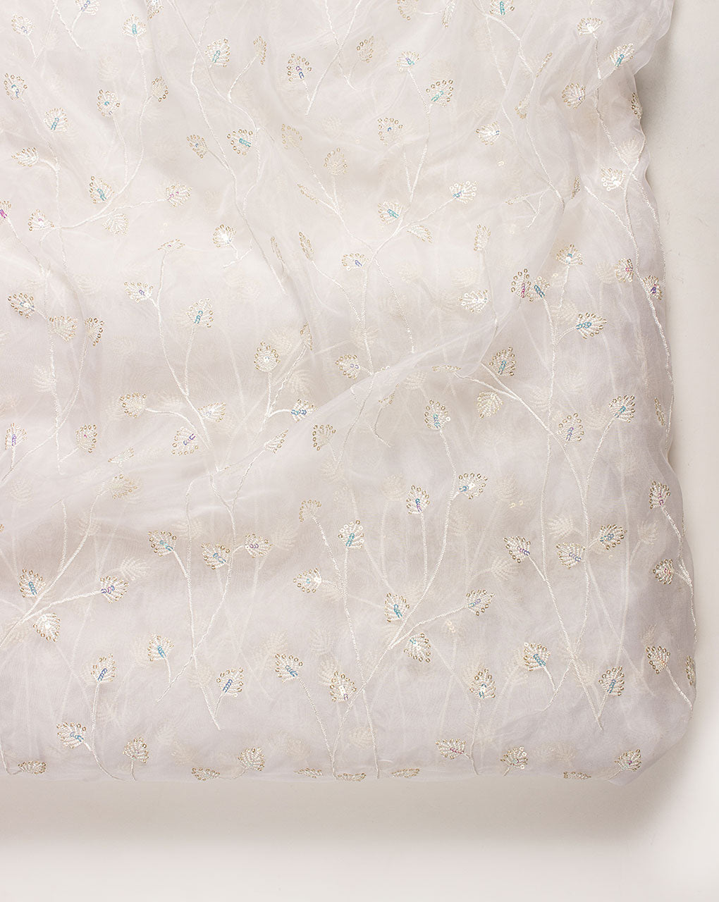Dyeable Embroidered Sequins Work Organza Fabric