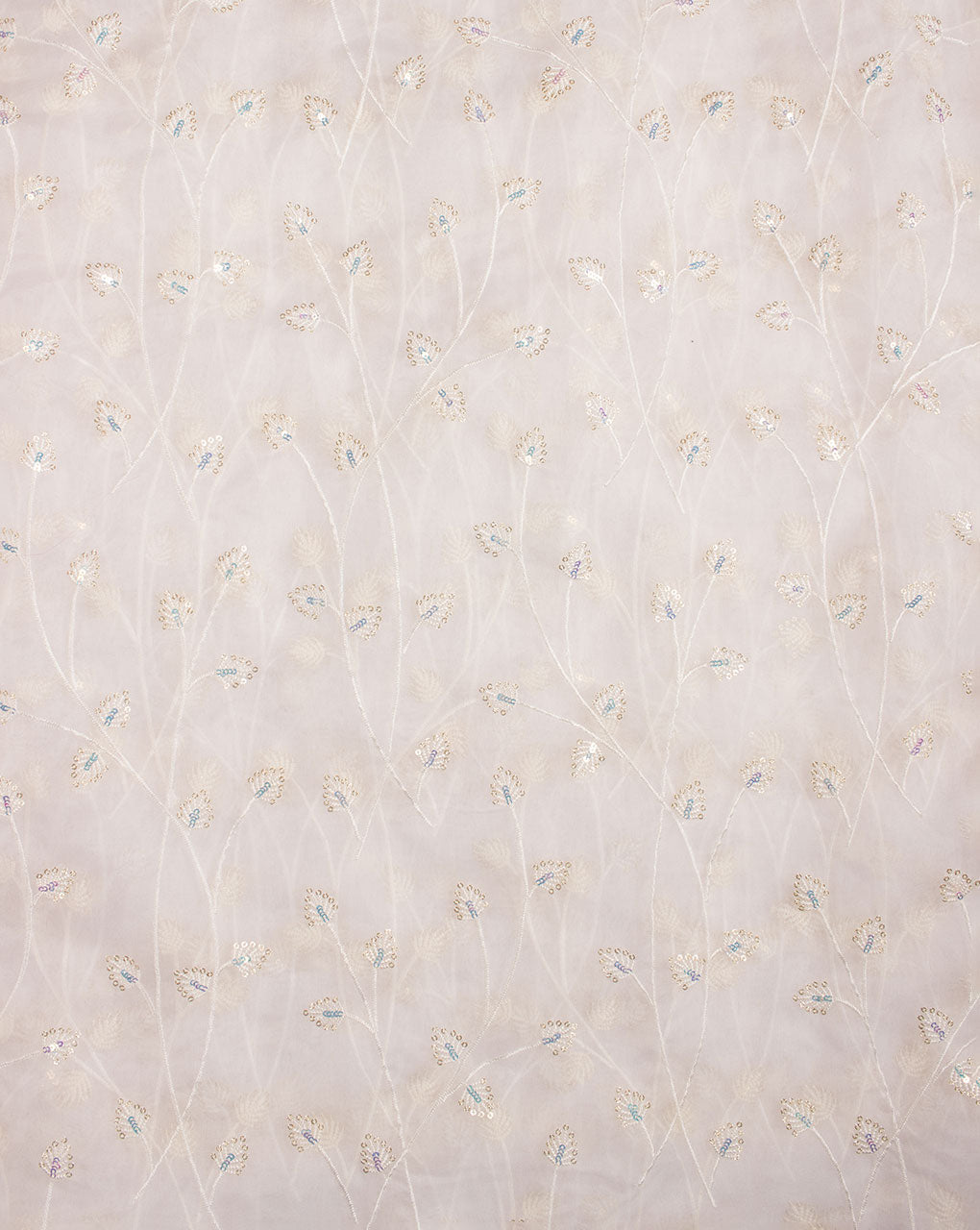 Dyeable Embroidered Sequins Work Organza Fabric