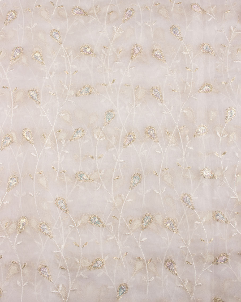 Dyeable Embroidered Sequins Work Organza Fabric - Fabriclore.com