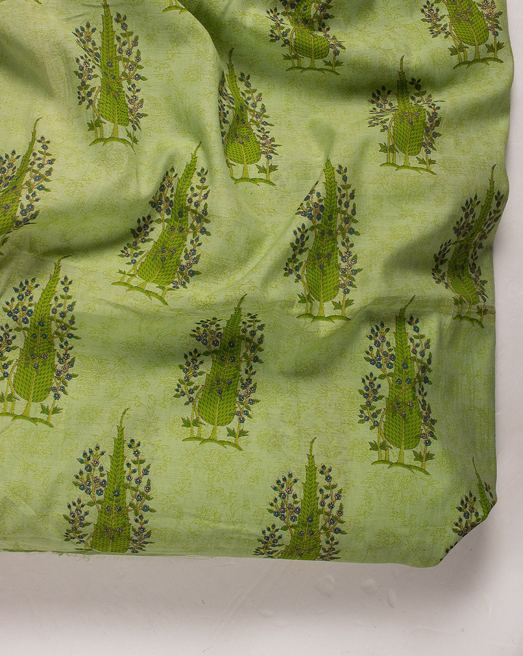 ( Pre Cut 1 MTR ) Tree Foil Hand Block Chanderi Fabric
