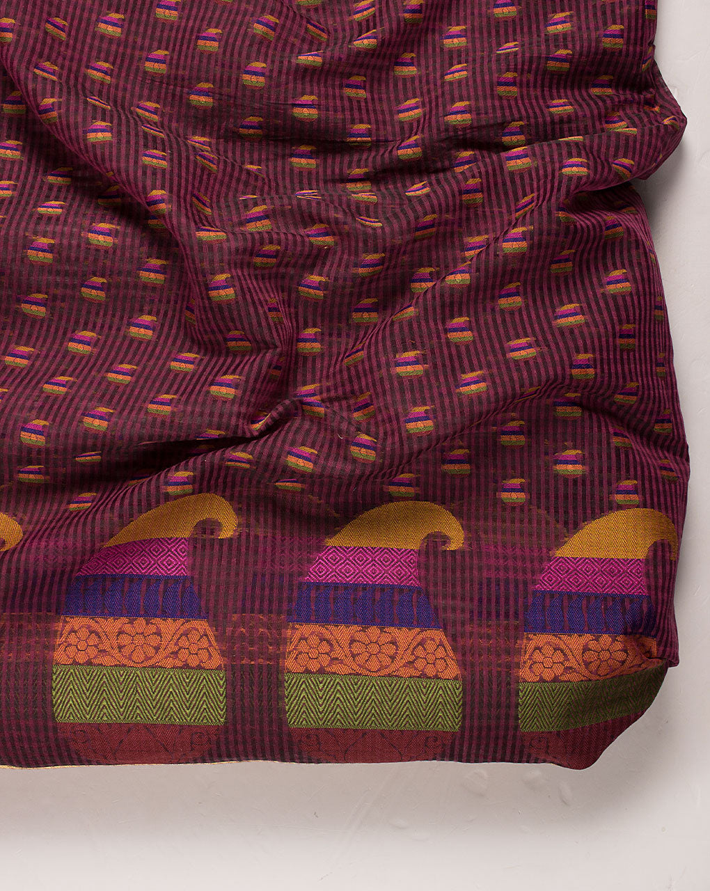 Paisley Woven Zari Border Jacquard Chanderi Fabric