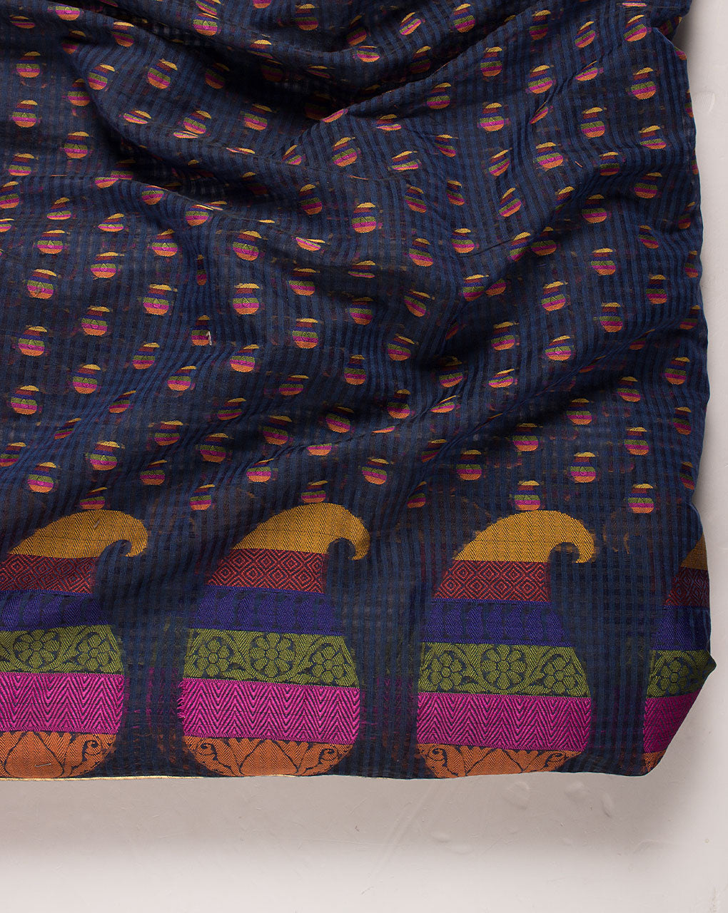( Pre Cut 1 MTR ) Paisley Woven Zari Border Jacquard Chanderi Fabric