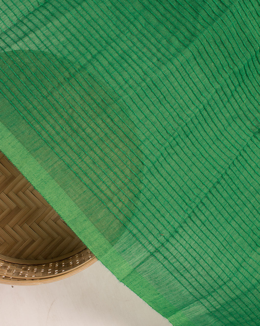 Green Smoking Stitched Zari Border Chanderi Fabric - Fabriclore.com