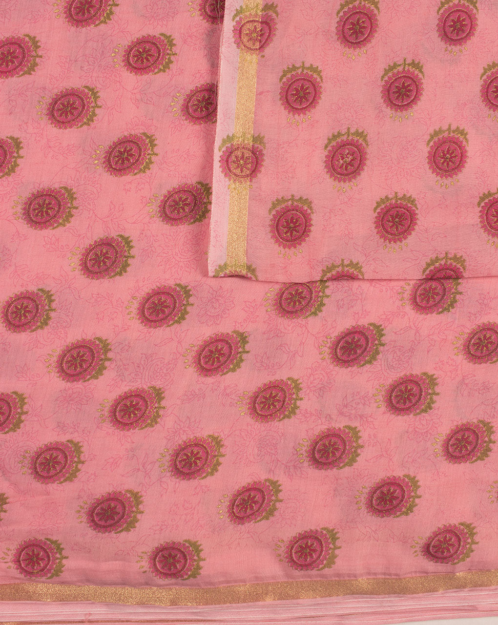Screen Print Zari Border Chanderi Fabric - Fabriclore.com