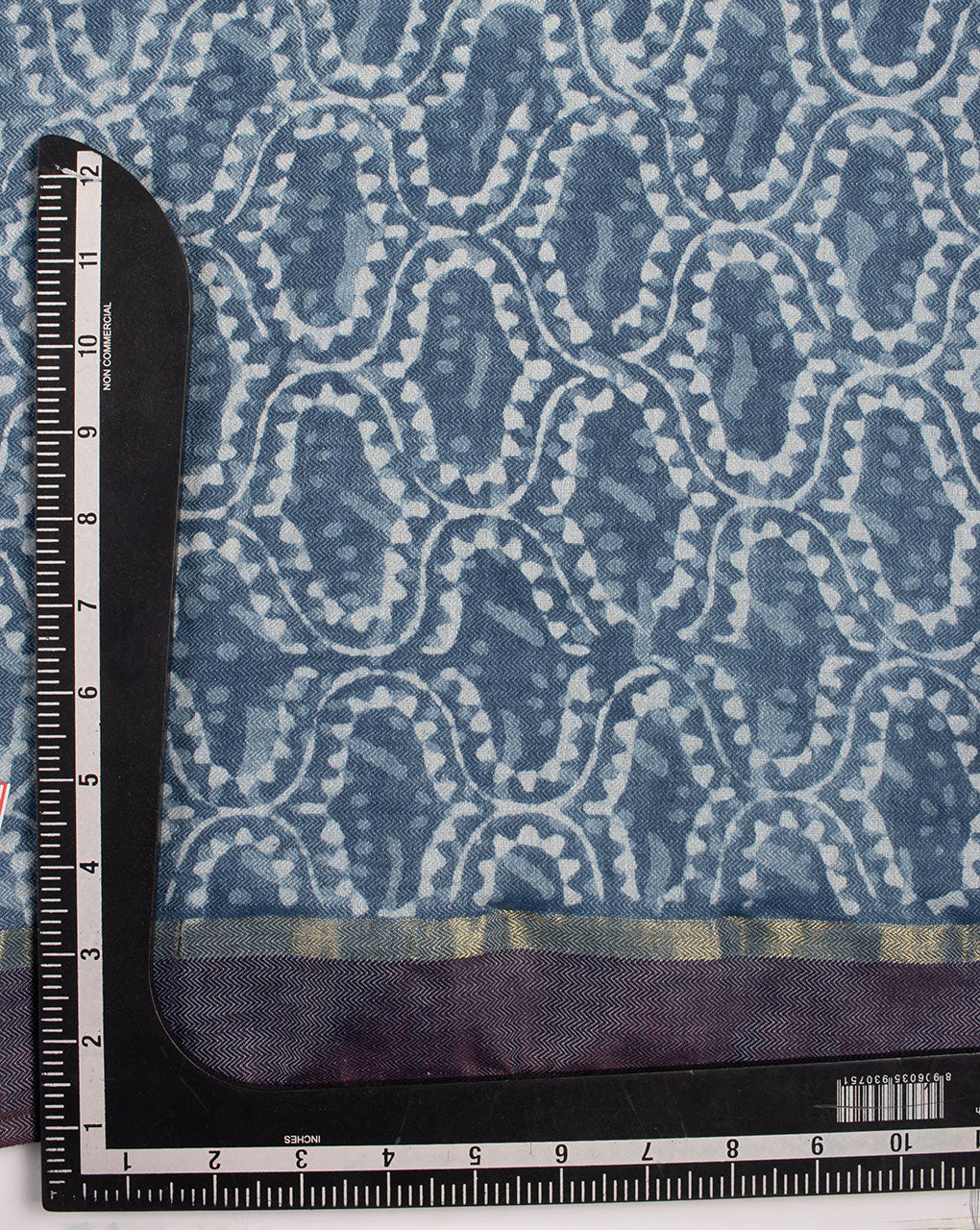 Indigo Hand Block BordeTwill Cotton Fabric - Fabriclore.com